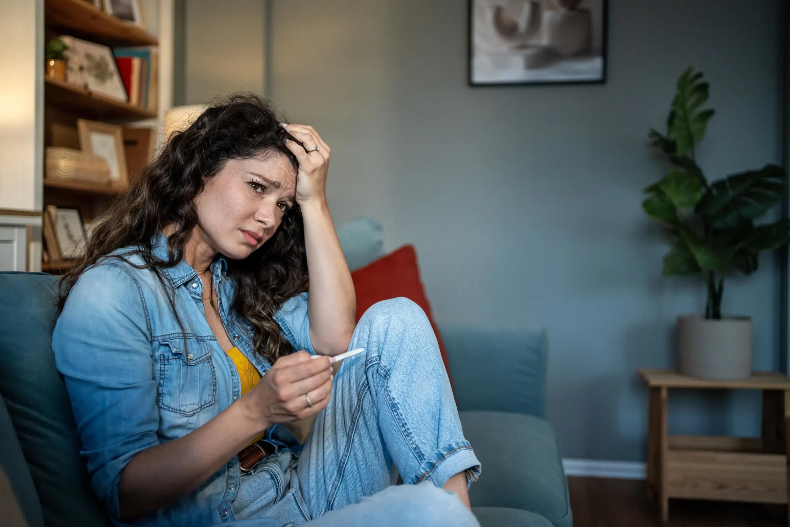 Woman experiencing fatigue and malaise holding a thermometer, seeking treatment in Provo, UT.